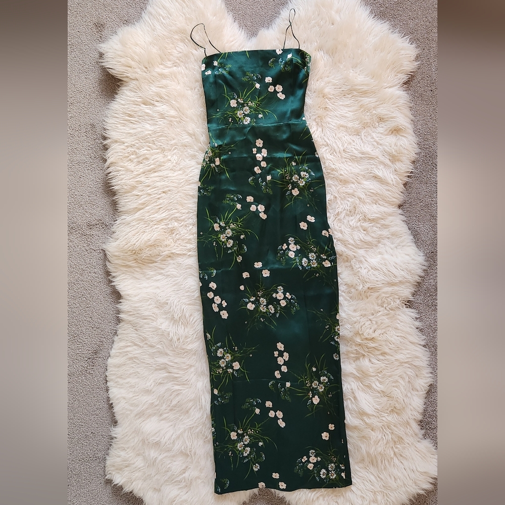 Reformation Frankie silk slip dress-dark green (size 4 remaining) NWOT - Picture 4 of 16
